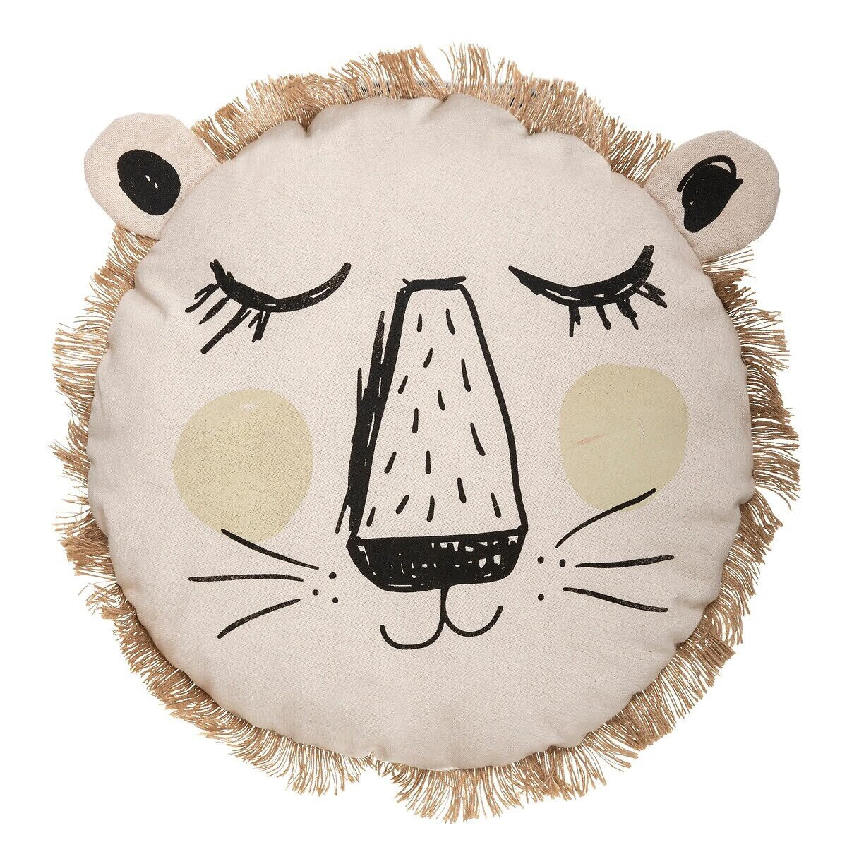 COUSSIN LION ENFANT-TISSU NATUREL & CRINIÈRE EN JUTE