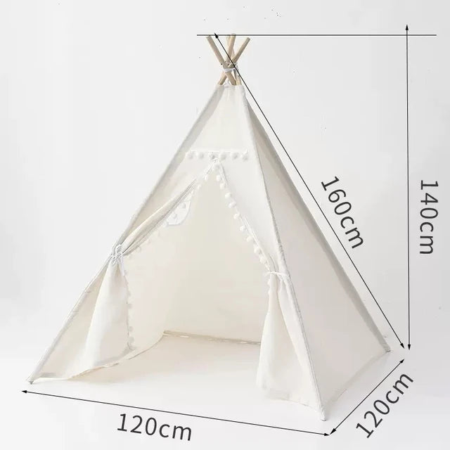 Tente Tipi Blanc pour Enfants – Maison de Jeu Pliable en Coton et Lin