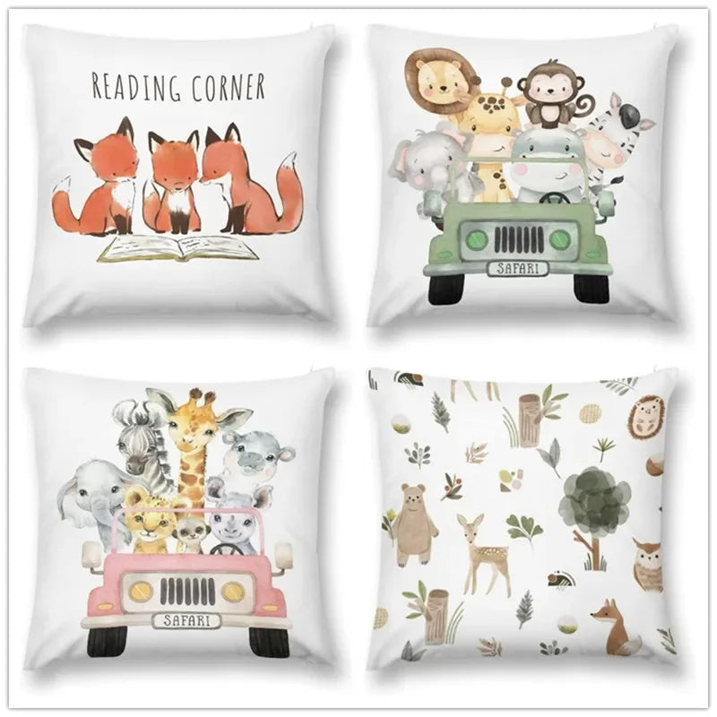 HOUSSE DE COUSSIN AU MOTIF ANIMALIER POUR CHAMBRE D'ENFANT