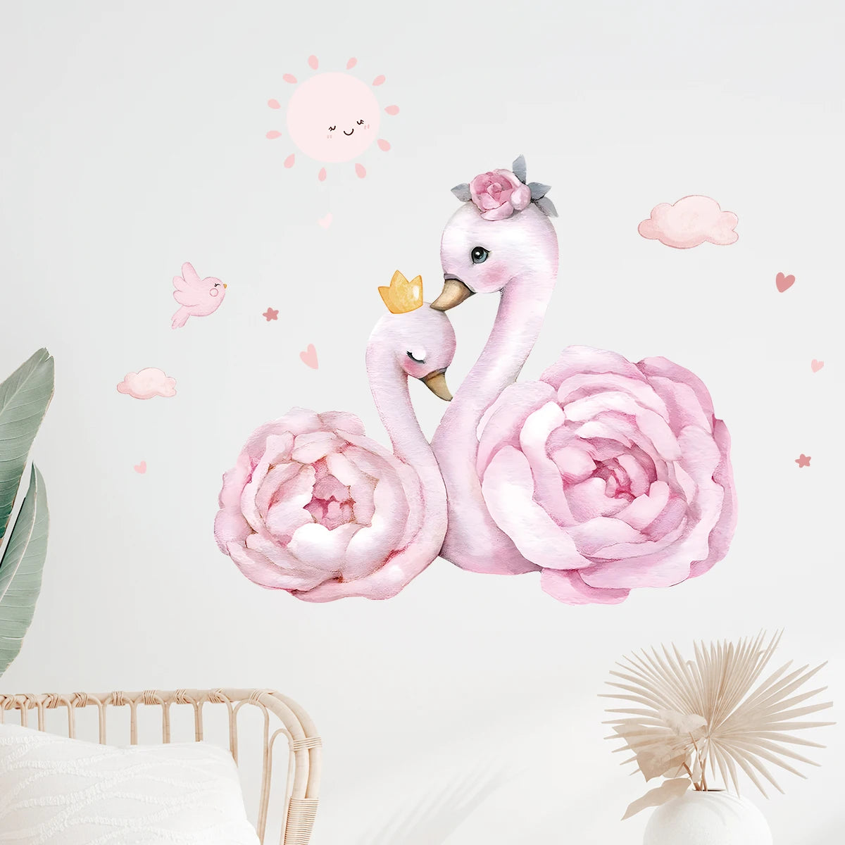 STICKER MURAL CYGNE ROSE