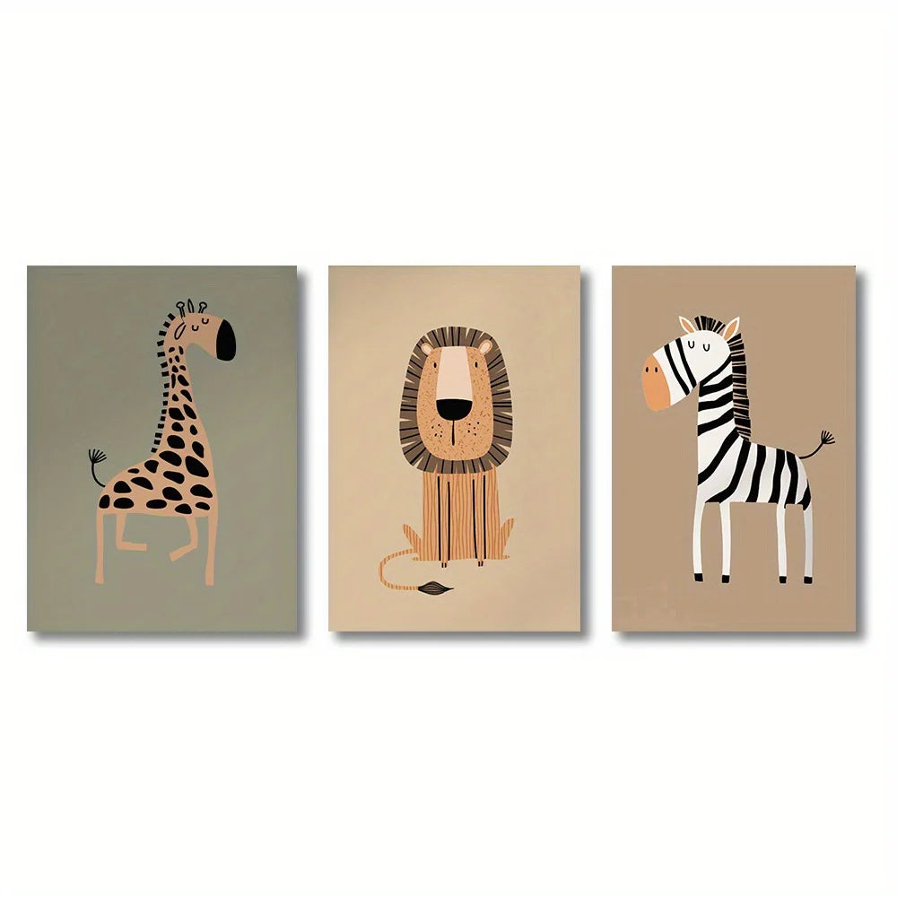 LOT DE 3 AFFICHES ANIMAUX DE LA SAVANE-STYLE DOUX ET MODERNE