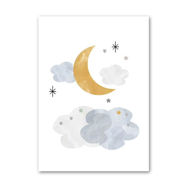 AFFICHE MURALE EN TOILE DE COTON PERSONNALISABLE FUSÉE-LUNE-ASTRONAUTE