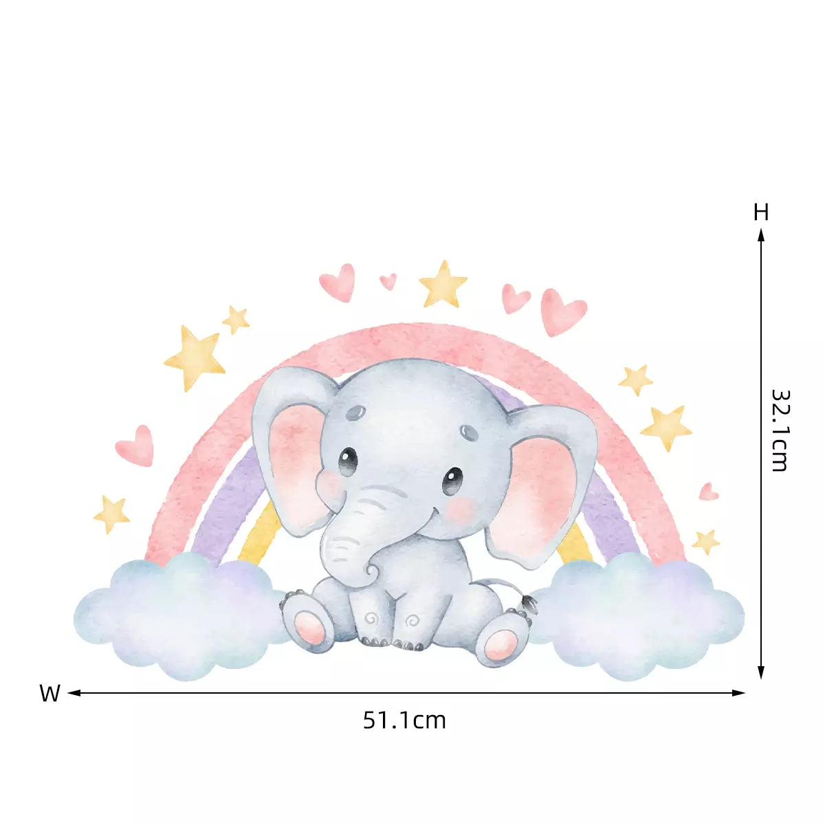 STICKER MURAL ÉLÉPHANT ARC-EN-CIEL