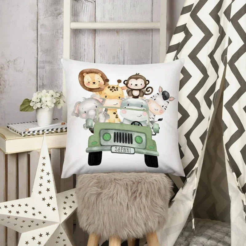 HOUSSE DE COUSSIN AU MOTIF ANIMALIER POUR CHAMBRE D'ENFANT