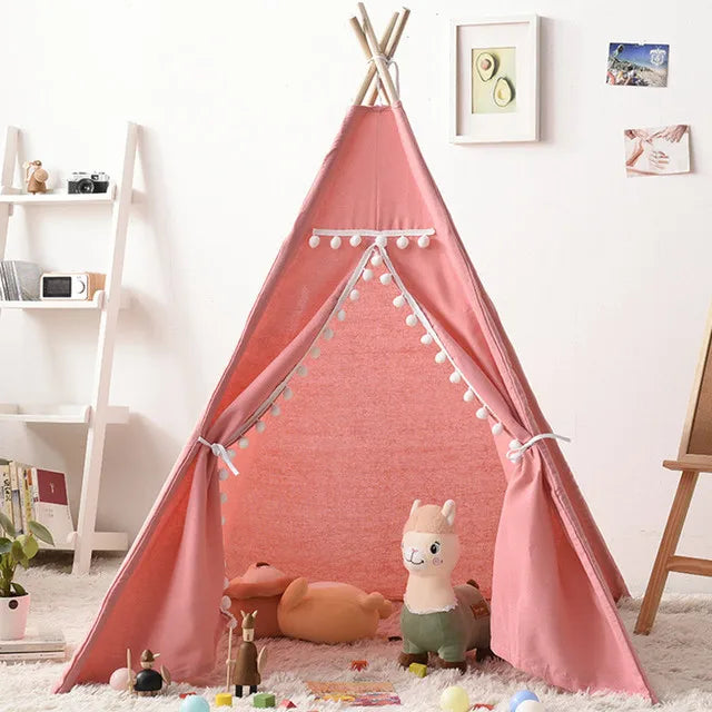 Tente Tipi Rose pour Enfants – Maison de Jeu Pliable en Coton et Lin