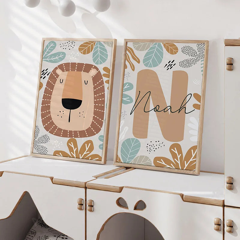 AFFICHE MURALE EN TOILE DE COTON ANIMALIÈRE COLORÉE PERSONNALISABLE-DÉCORATION MODERNE ET LUDIQUE