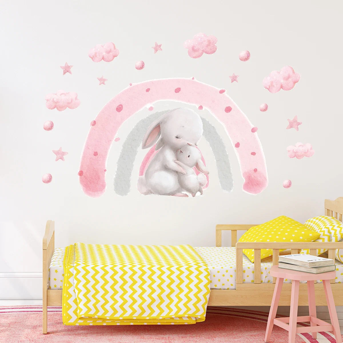 STICKER MURAL LAPIN ARC-EN-CIEL