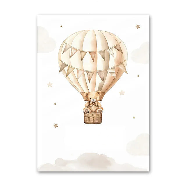 AFFICHE MURALE EN TOILE DE COTON " LES AVENTURES DU PETIT OURS RÊVEUR"-DÉCORATION MURALE POÉTIQUE POUR ENFANT