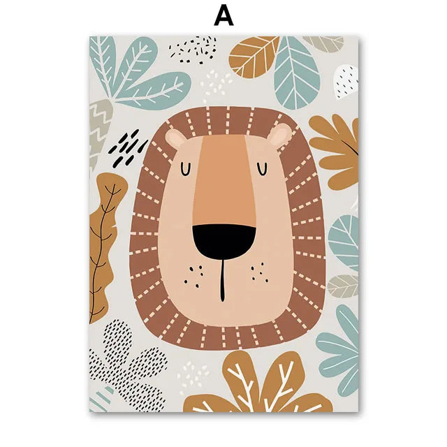 AFFICHE MURALE EN TOILE DE COTON ANIMALIÈRE COLORÉE PERSONNALISABLE-DÉCORATION MODERNE ET LUDIQUE