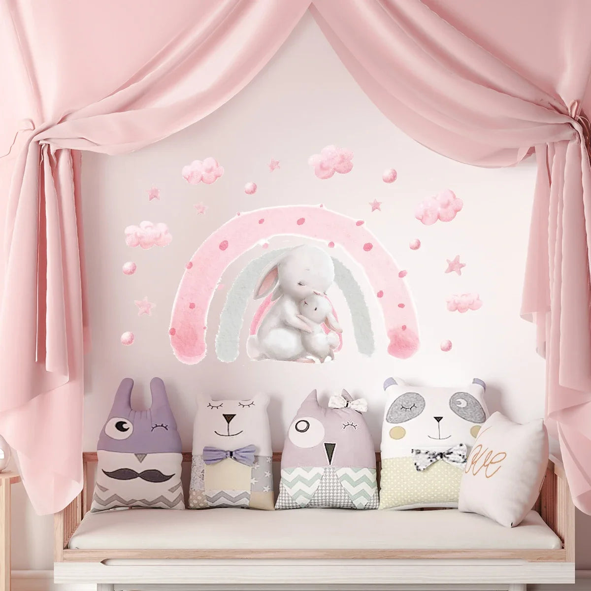 STICKER MURAL LAPIN ARC-EN-CIEL