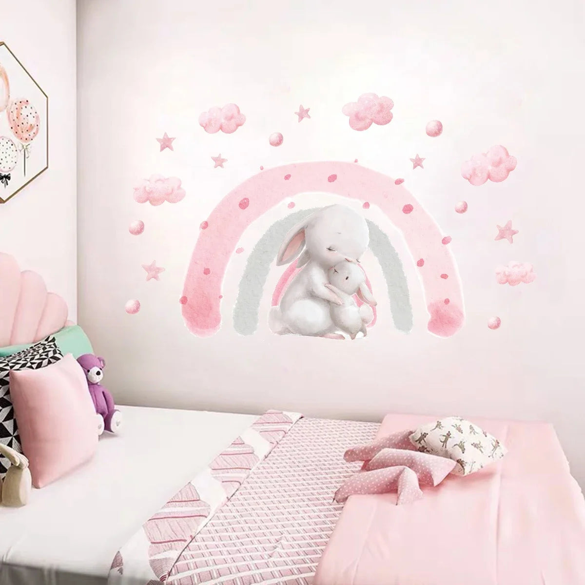 STICKER MURAL LAPIN ARC-EN-CIEL