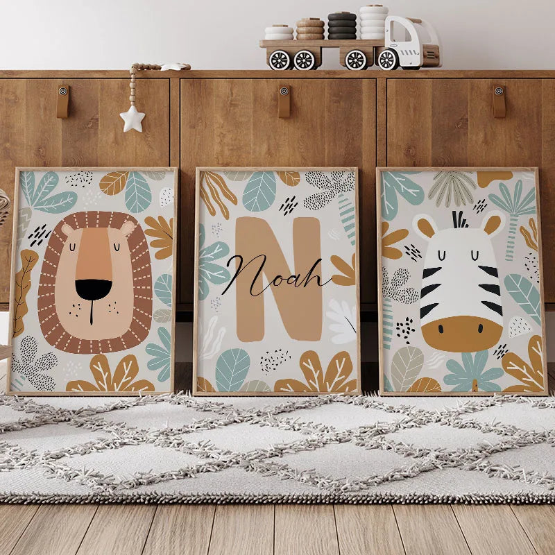 AFFICHE MURALE EN TOILE DE COTON ANIMALIÈRE COLORÉE PERSONNALISABLE-DÉCORATION MODERNE ET LUDIQUE