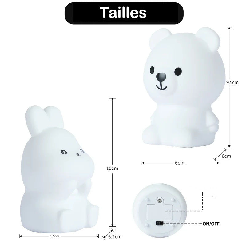 Mini veilleuse de nuit enfant Ours ou Lapin