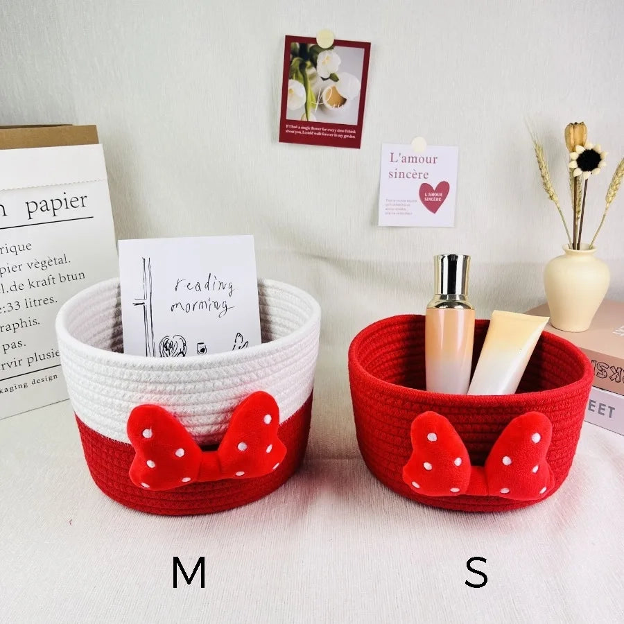 PANIER DE RANGEMENT EN COTON POUR ENFANTS- NOEUD ROUGE