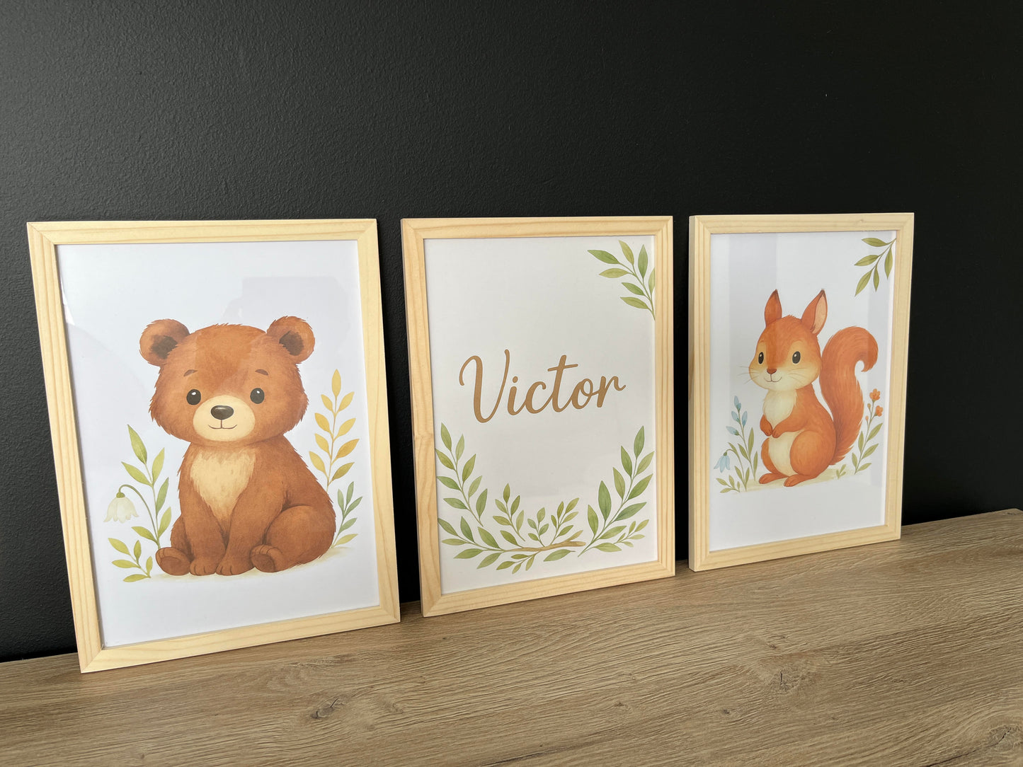 LOT DE 3 AFFICHES DÉCORATIVES STYLE FORÊT DOUCE À PERSONNALISER