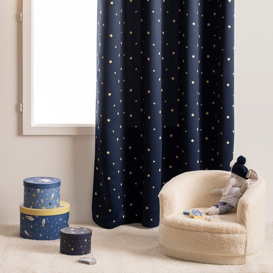 RIDEAU ENFANT OCCULTANT "ESPACE" - 135x260 cm- AMBIANCE ASTRONAUTIQUE & NUIT ÉTOILÉE