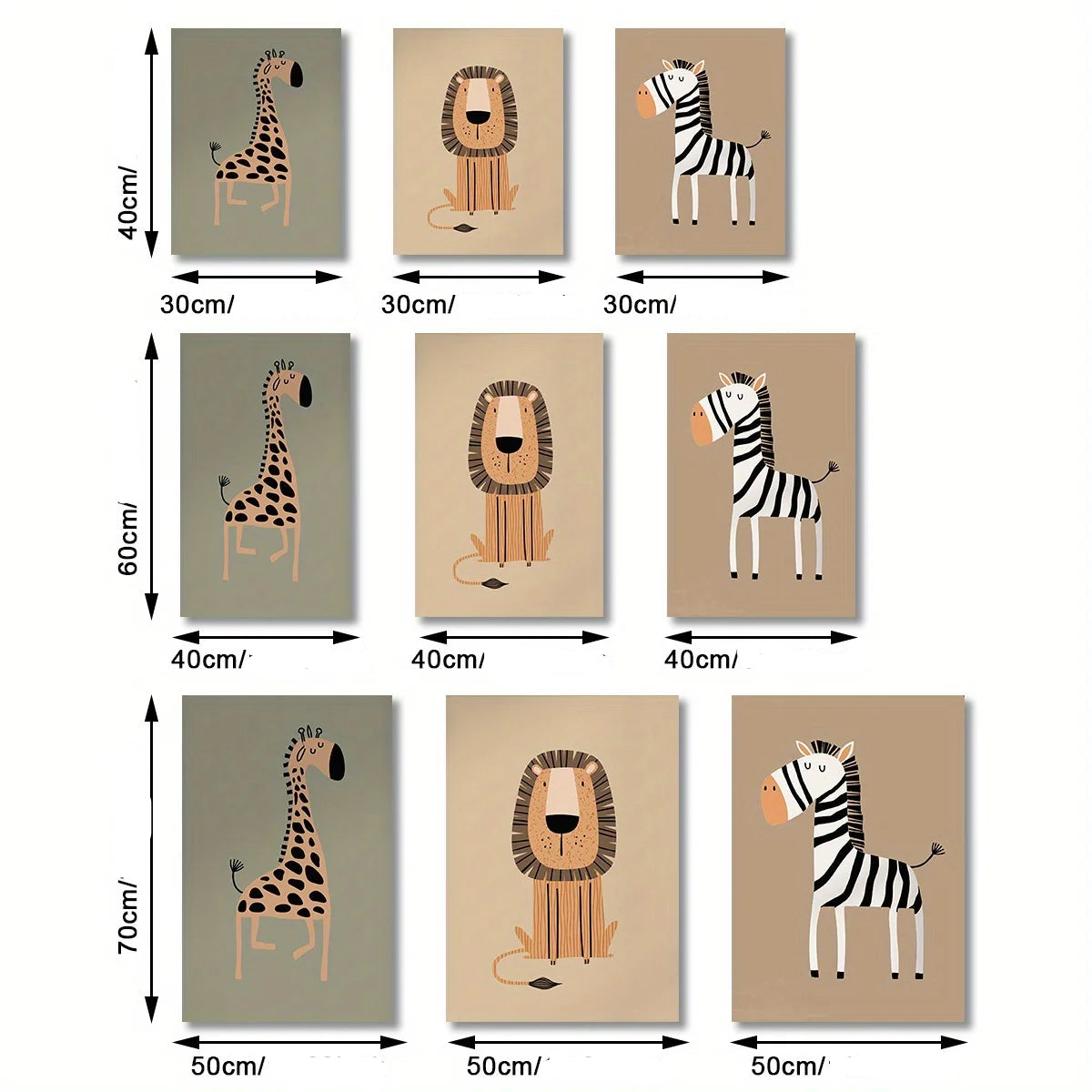 LOT DE 3 AFFICHES ANIMAUX DE LA SAVANE-STYLE DOUX ET MODERNE