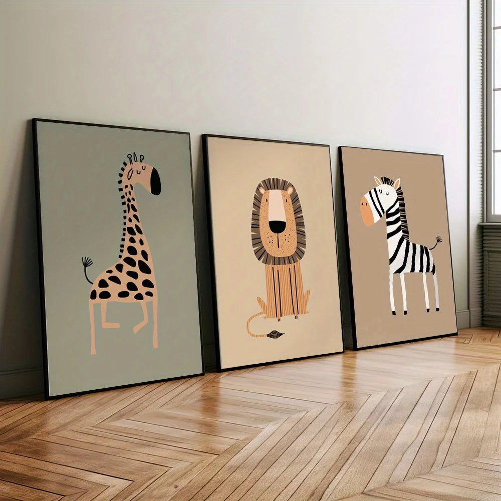 LOT DE 3 AFFICHES ANIMAUX DE LA SAVANE-STYLE DOUX ET MODERNE