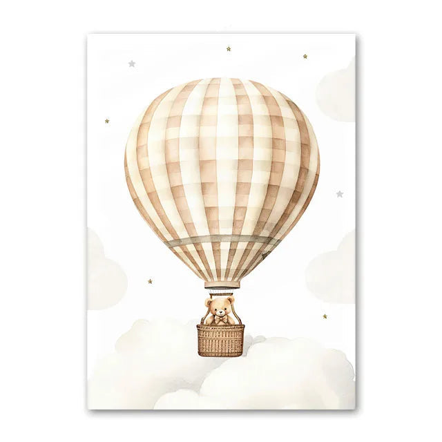 AFFICHE MURALE EN TOILE DE COTON " LES AVENTURES DU PETIT OURS RÊVEUR"-DÉCORATION MURALE POÉTIQUE POUR ENFANT