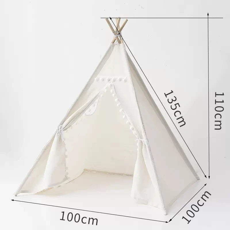 Tente Tipi Blanc pour Enfants – Maison de Jeu Pliable en Coton et Lin