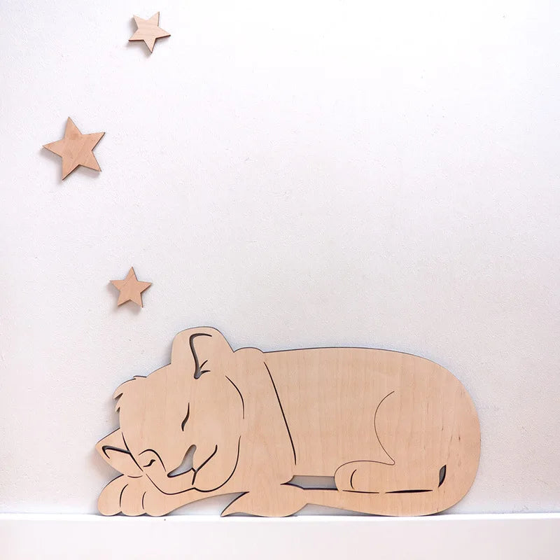 DÉCORATION MURALE EN BOIS-OURS-LION-RENARD-LAPIN POUR CHAMBRE ENFANT