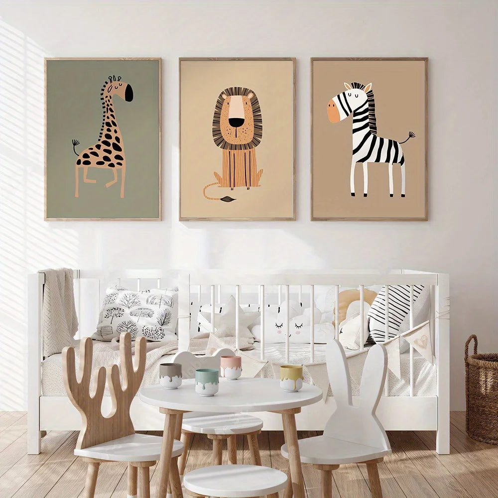 LOT DE 3 AFFICHES ANIMAUX DE LA SAVANE-STYLE DOUX ET MODERNE