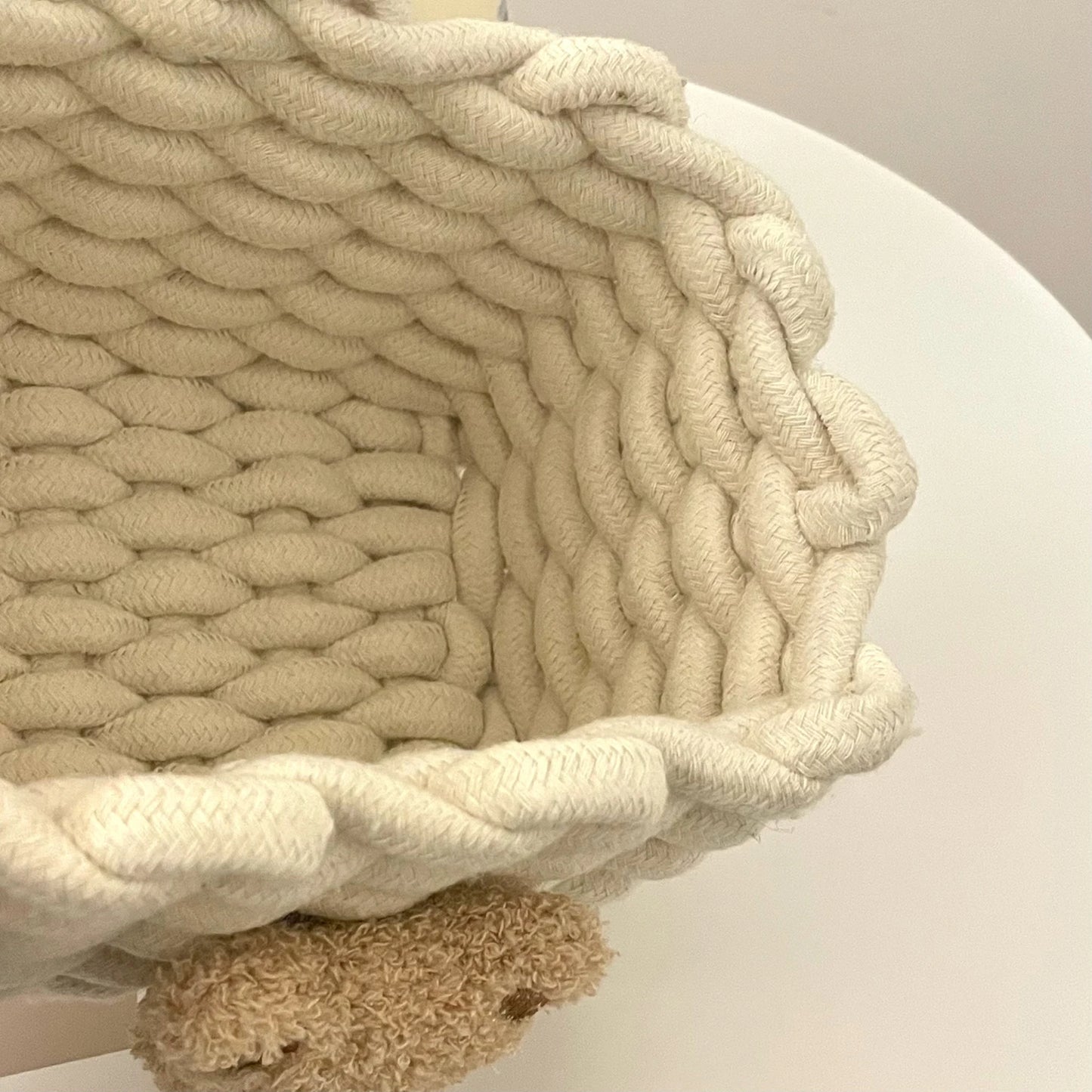 PANIER DE RANGEMENT EN CORDE DE COTON-MOTIF PETIT OURS-TISSU TRÉSSÉ A LA MAIN