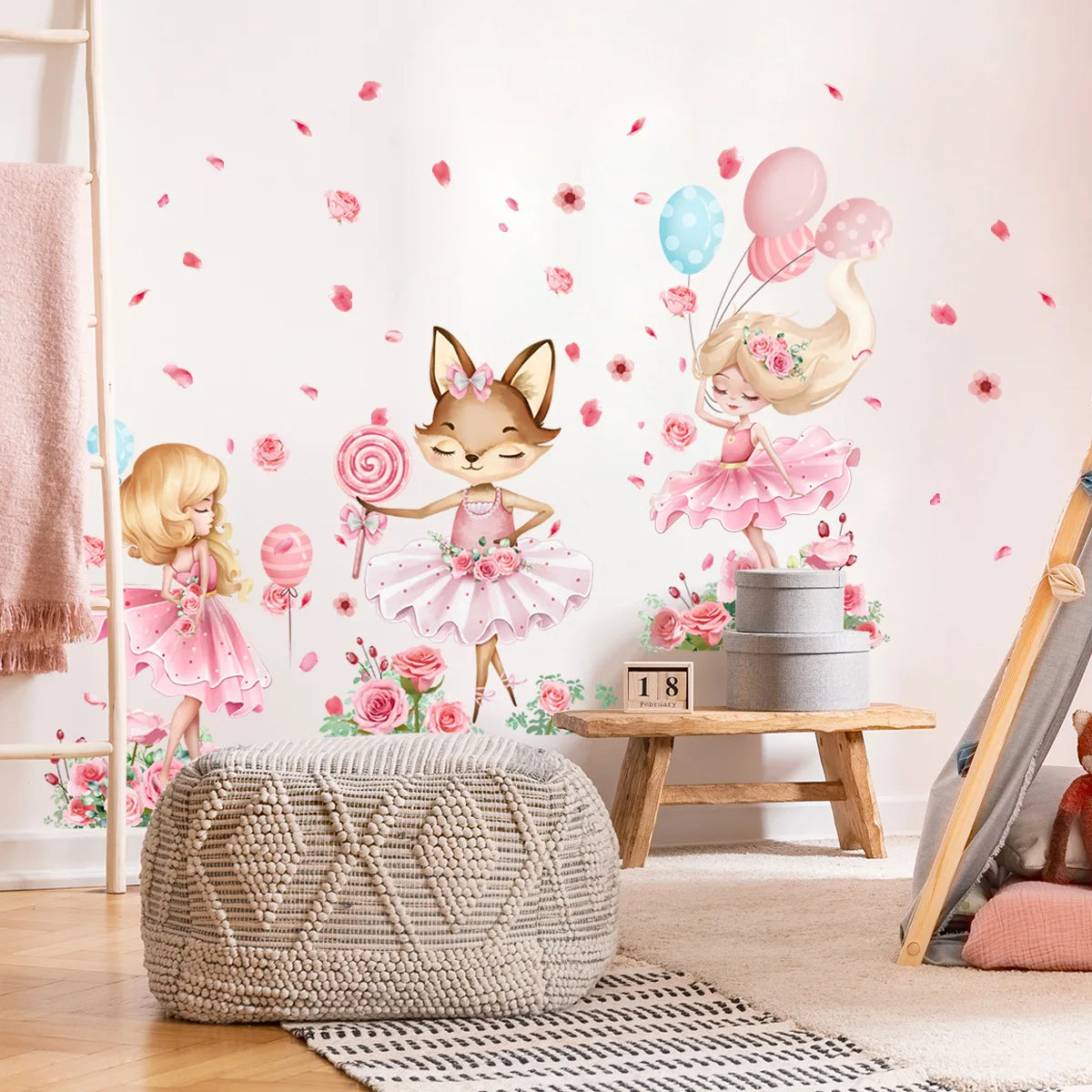 STICKER MURAL RENARD ROSE POUR CHAMBRE D'ENFANT