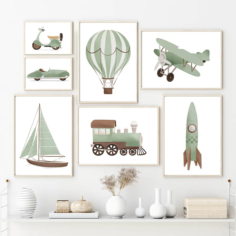 Affiche Murale en Toile de Coton Vintage-Collection "Moyens de Transport Rétro"