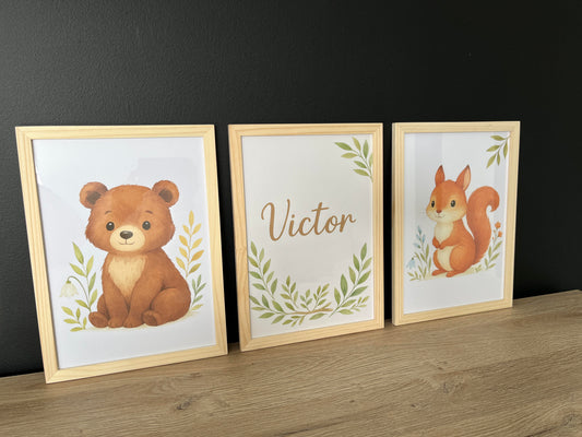 LOT DE 3 AFFICHES DÉCORATIVES STYLE FORÊT DOUCE À PERSONNALISER