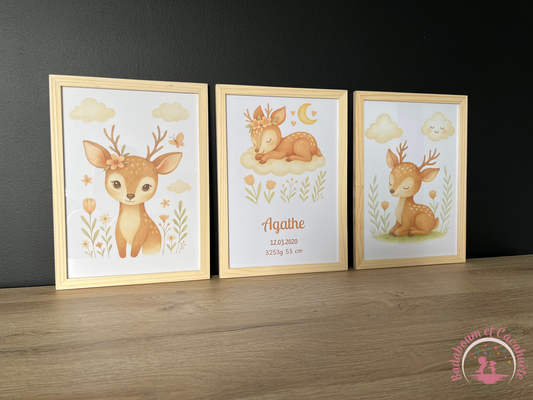 LOT DE 3 AFFICHES FAON PERSONNALISABLES – DÉCORATION CHAMBRE BÉBÉ