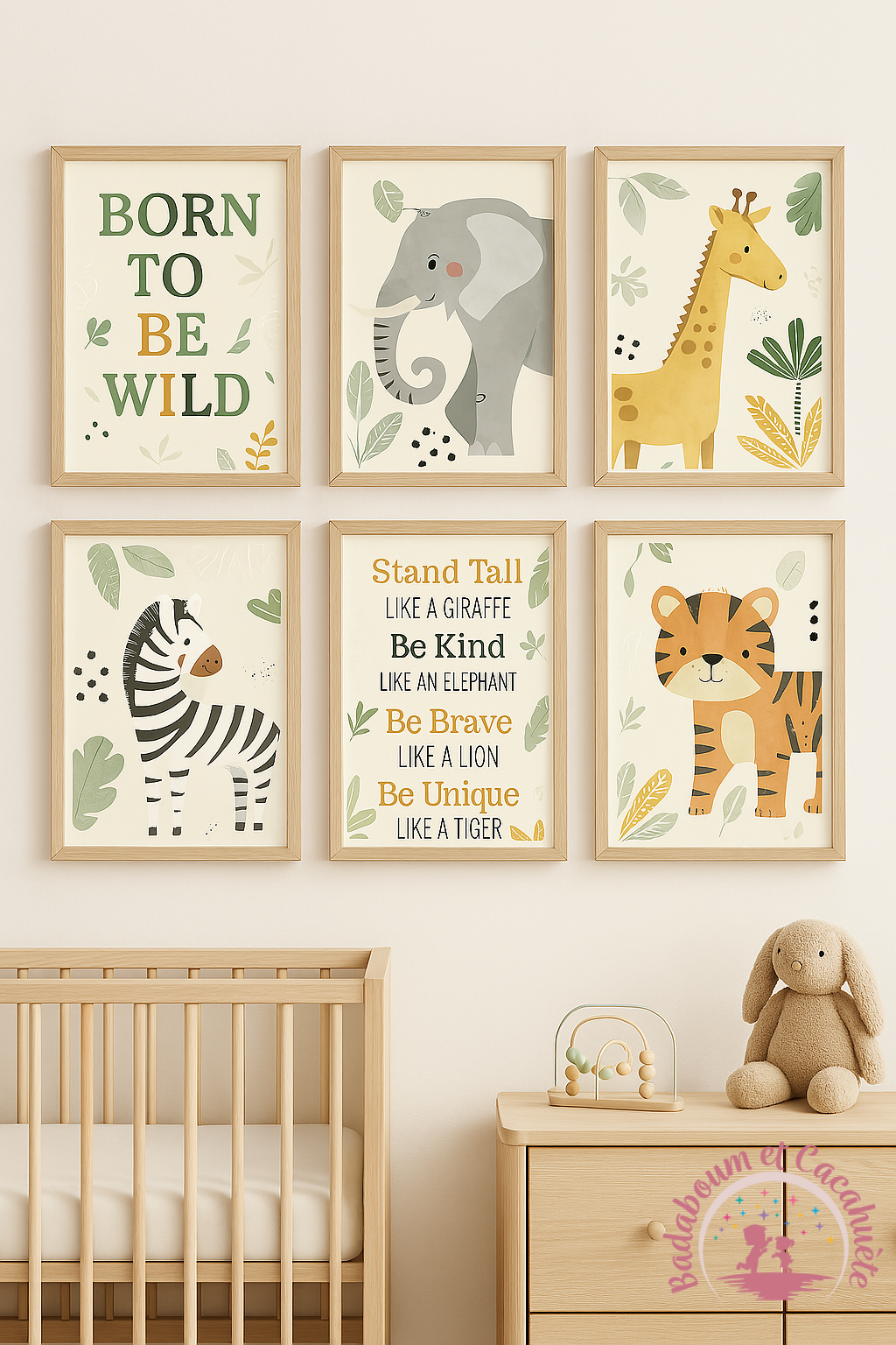 LOT DE 3 AFFICHES DÉCORATIVES MURALES SAVANE À PERSONNALISER